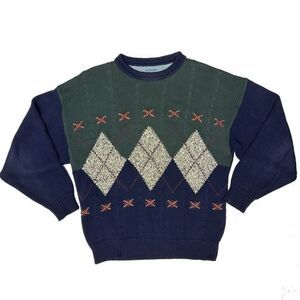 Vintage Argyle Cable Knit Preppy Golf Sweater Austin Reed Sportsman Large